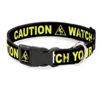 Plastic Clip Collar CAUTION WATCH YOUR DUBSTEP Black/Yellow WIDE-Large 20-31"