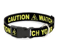 Plastic Clip Collar CAUTION WATCH YOUR DUBSTEP Black/Yellow WIDE-Small 13-17"