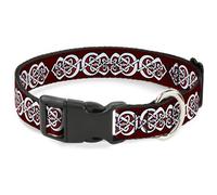 Plastic Clip Collar Celtic Knot5 Reds/Black/White WIDE-Large 20-31"