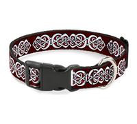 Plastic Clip Collar Celtic Knot5 Reds/Black/White WIDE-Medium 16-23"