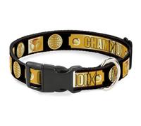 Plastic Clip Collar CHAMPION Belt/Icons Black/Golds WIDE-Large 20-31"