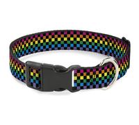 Plastic Clip Collar Checker Black/Neon Rainbow WIDE-Large 20-31"