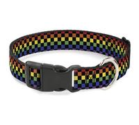 Plastic Clip Collar Checker Black/Rainbow Multi Color Large 15-24"