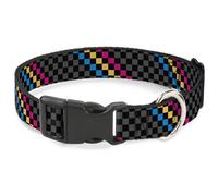 Plastic Clip Collar Checker Stripe Black/Gray/Blue/Gold/Pink NARROW-Small 7-8.5"