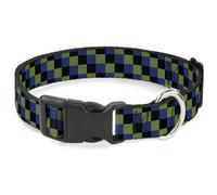 Plastic Clip Collar Checker Trio Green/Black/Blue Medium 11-16.5"