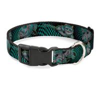 Plastic Clip Collar Cheshire Cat 4-Poses Checkers Teal/Black Small 9.5-13"