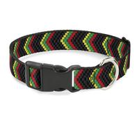 Plastic Clip Collar Chevron Weave Black/Rasta Medium 11-16.5"