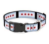 Plastic Clip Collar Chicago Flags/Black WIDE-Small 13-17"