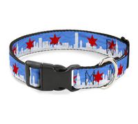 Plastic Clip Collar Chicago Skyline/Flag Distressed Black/White/Red WIDE-Medium