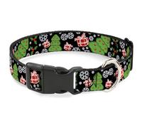 Plastic Clip Collar Christmas Collage Black/White/Green/Red WIDE-Large 20-31"