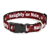Plastic Clip Collar Christmas NAUGHTY OR NICE/Snowflakes Reds/White/Green Large
