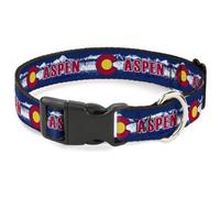 Plastic Clip Collar Colorado ASPEN Flag/Snowy Mountains Weathered Blue/White/Red