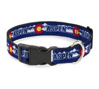 Plastic Clip Collar Colorado ASPEN Flag/Snowy Mountains Weathered2 Blue/White/Re
