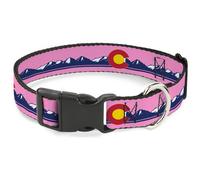 Plastic Clip Collar Colorado Flag Icon Mountain Skyline Pink/Blue/White NARROW-S