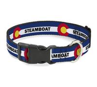 Plastic Clip Collar Colorado STEAMBOAT Flag Blue/White/Red/Yellow WIDE-Medium 16