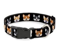 Plastic Clip Collar Corgi 3-Faces Black NARROW-Medium 8.5-12"