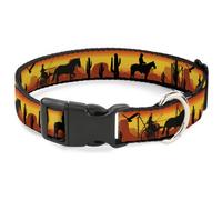 Plastic Clip Collar Cowboy Silhouette/Western Landscape Reds/Black NARROW-Large