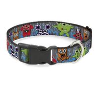 Plastic Clip Collar Cute Monsters Gray/Flame Blue NARROW-Small 7-8.5"