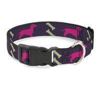 Plastic Clip Collar Dachshunds & Bones Purple/Fuchsia/Green WIDE-Large 20-31"