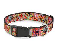 Plastic Clip Collar Dancing Catrinas Collage Multi Color WIDE-Large 20-31"