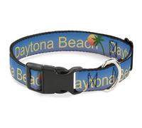 Plastic Clip Collar DAYTONA BEACH Script/Sun/Palm Trees Blue Fade/Yellow/Oranges