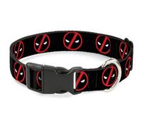 Plastic Clip Collar Deadpool Logo2 Black/Red/White NARROW-Large 9.5-14.5"