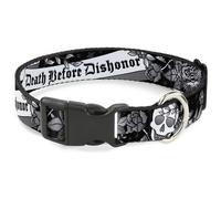 Plastic Clip Collar Death Before Dishonor Black/White NARROW-Medium 8.5-12"