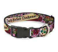 Plastic Clip Collar Death Before Dishonor Pink NARROW-Large 9.5-14.5"