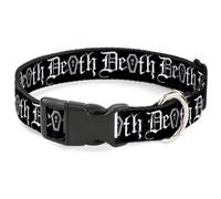 Plastic Clip Collar DEATH w/Coffin Old English Black/White Large 15-24"