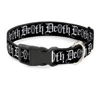Plastic Clip Collar DEATH w/Coffin Old English Black/White Medium 11-16.5"
