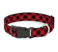 Plastic Clip Collar Diagonal Buffalo Plaid Black/Red NARROW-Medium 8.5-12"