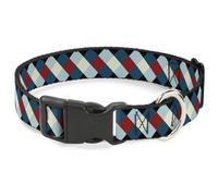 Plastic Clip Collar Diamond Plaid Blues/Khaki/Red NARROW-Large 9.5-14.5"