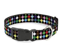 Plastic Clip Collar Diamonds Black/Multi Color NARROW-Medium 8.5-12"