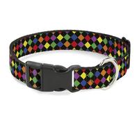 Plastic Clip Collar Diamonds Black/Multi Neon NARROW-Small 7-8.5"