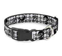 Plastic Clip Collar Diamonds White/Gray w/Skulls NARROW-Medium 8.5-12"