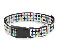 Plastic Clip Collar Diamonds White/Multi Color NARROW-Medium 8.5-12"
