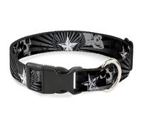 Plastic Clip Collar Die Hard Skulls & Stars1 Black/Grays NARROW-Small 7-8.5"