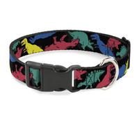 Plastic Clip Collar Dinosaurs Black/Multi Color WIDE-Large 20-31"