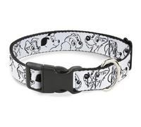 Plastic Clip Collar Disney Dogs Face Outlines White/Black NARROW-Medium 8.5-12"