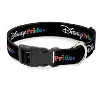 Plastic Clip Collar DISNEY PRIDE Signature Logo Black/White/Rainbow Small 9.5-13