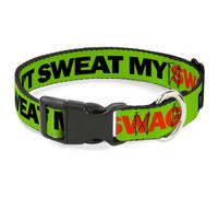 Plastic Clip Collar DON'T SWEAT MY SWAG Neon Green/Black/Red Medium 11-16.5"