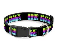 Plastic Clip Collar DROP BASS NOT BOMBS Black/Rainbow WIDE-Large 20-31"