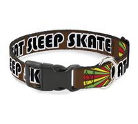Plastic Clip Collar EAT SLEEP SKATE Brown/Rasta Burst WIDE-Large 20-31"