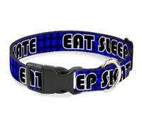 Plastic Clip Collar EAT SLEEP SKATE Buffalo Plaid Blue WIDE-Large 20-31"