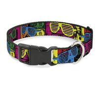 Plastic Clip Collar Eighties Shades Tapes Black/Neon Large 15-24"