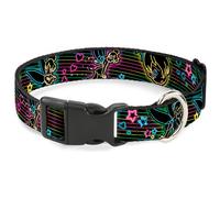 Plastic Clip Collar Electric Tinkerbell Poses/Stripes Black/Multi Neon NARROW-La