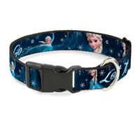 Plastic Clip Collar Elsa Poses/Snowflakes LET IT GO Blues/White WIDE-Large 20-31