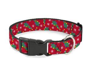 Plastic Clip Collar Festive Holiday Christmas Trees Scattered Red/Multi Color WI