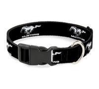 Plastic Clip Collar Ford Mustang Black/White Logo REPEAT Small 9.5-13"
