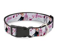 Plastic Clip Collar Frozen Anna Castle Pose with Flowers and Script Grays/Pinks